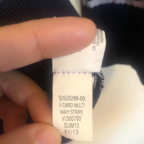 Gap V neck Cardigan Navy stripe M 100% cotton New! - Picture 6 of 7